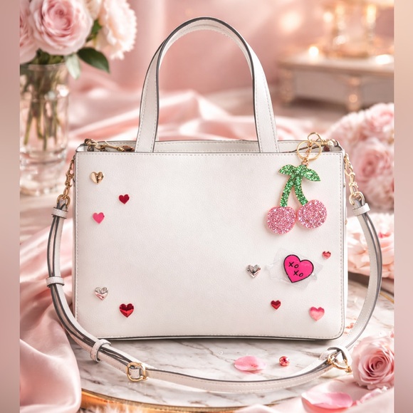 Karl Lagerfeld White & Pink Embellished Satchel Crossbody with Heart Details 🩷 - Picture 6 of 17